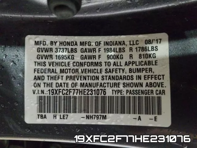 19XFC2F77HE231076 фото 2