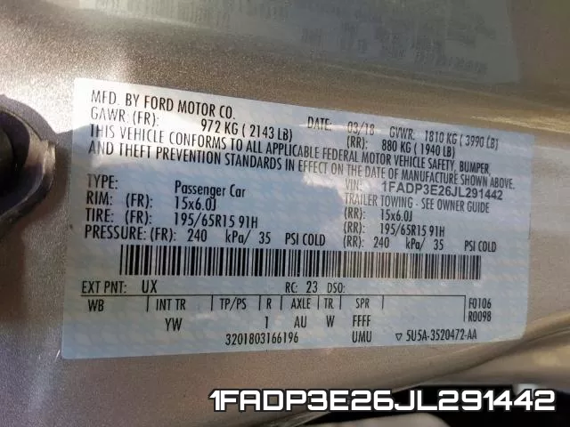 1FADP3E26JL291442 фото 2