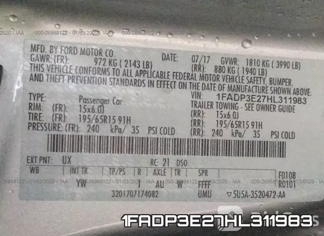 1FADP3E27HL311983 фото 5