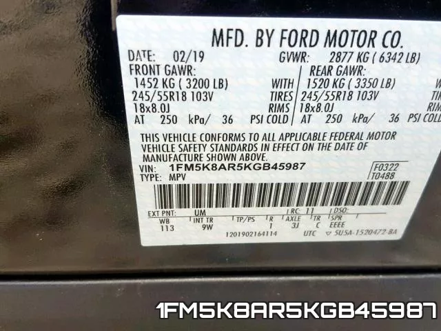 1FM5K8AR5KGB45987 фото 2