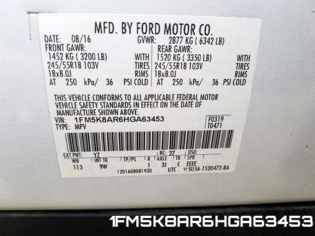 1FM5K8AR6HGA63453 фото 2