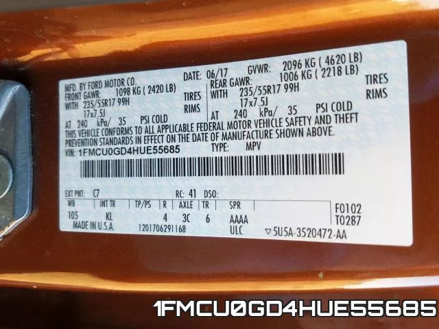 1FMCU0GD4HUE55685 фото 2