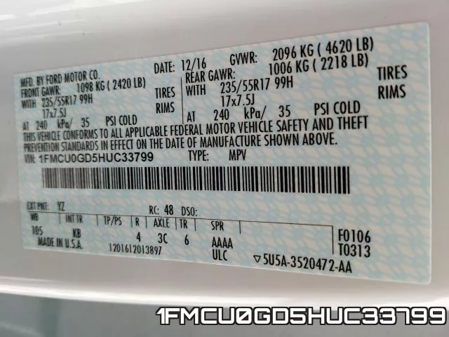 1FMCU0GD5HUC33799 фото 2