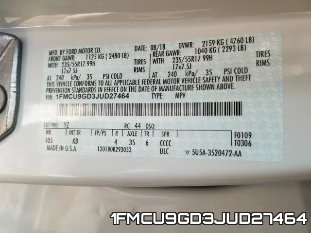 1FMCU9GD3JUD27464 фото 2
