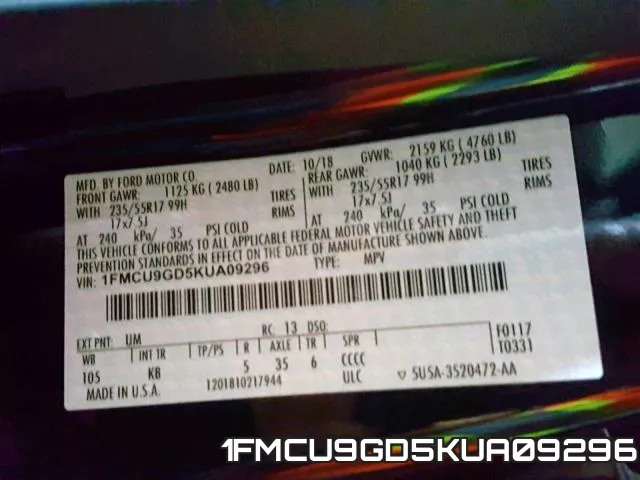 1FMCU9GD5KUA09296 фото 2