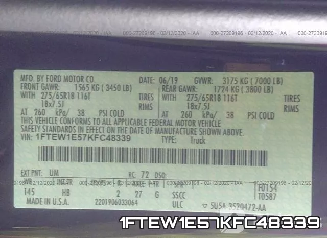 1FTEW1E57KFC48339 фото 7