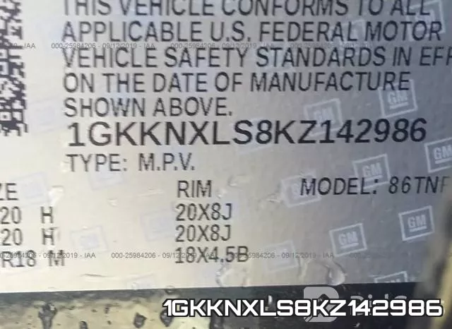 1GKKNXLS8KZ142986 фото 9