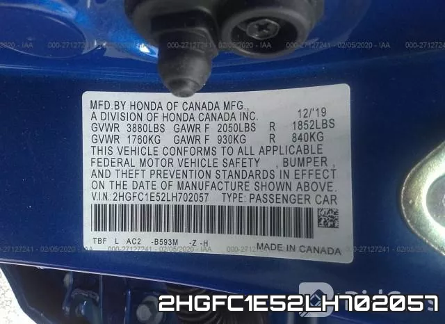 2HGFC1E52LH702057 фото 10