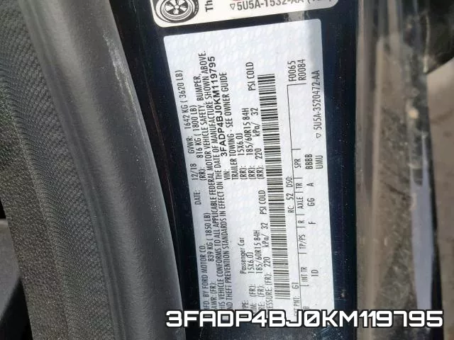 3FADP4BJ0KM119795 фото 2