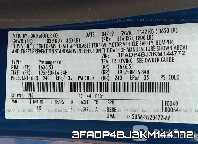 3FADP4BJ3KM144772 фото 7