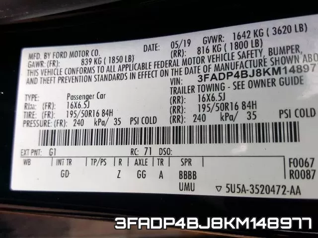 3FADP4BJ8KM148977 фото 2