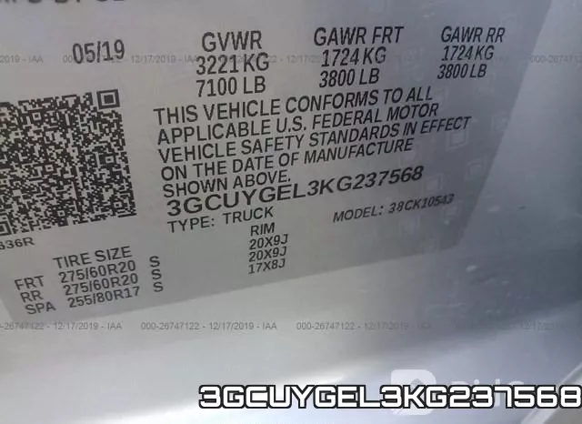 3GCUYGEL3KG237568 фото 2