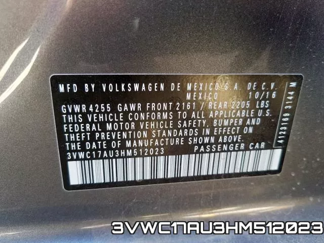 3VWC17AU3HM512023 фото 2