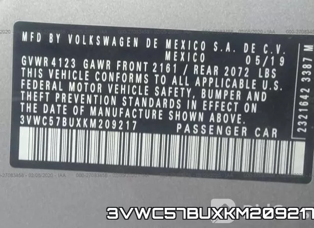3VWC57BUXKM209217 фото 10