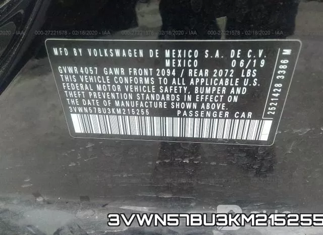 3VWN57BU3KM215255 фото 9