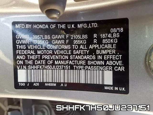 SHHFK7H50JU237151 фото 2