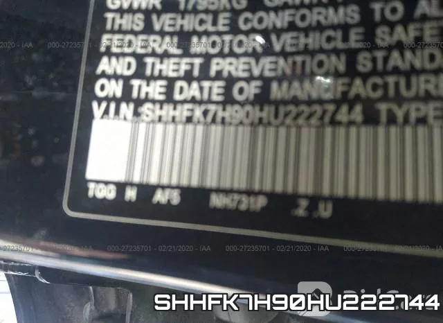 SHHFK7H90HU222744 фото 10
