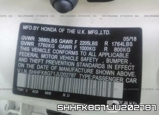 SHHFK8G71JU202787 фото 10