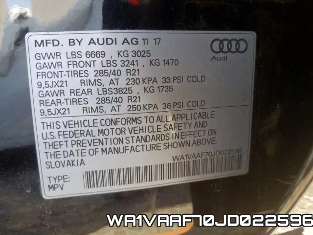 WA1VAAF70JD022596 фото 2
