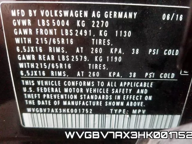 WVGBV7AX3HK001752 фото 2