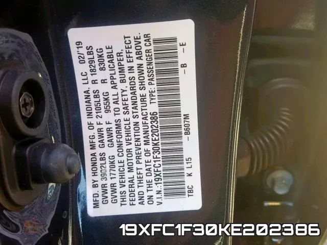 19XFC1F30KE202386 фото 2