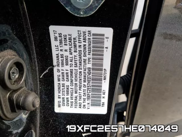 19XFC2E57HE074049 фото 2