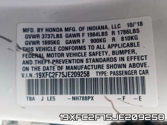 19XFC2F75JE209258 фото 2