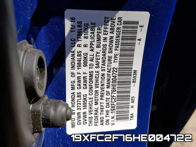 19XFC2F76HE004722 фото 2