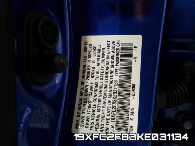 19XFC2F83KE031134 фото 2