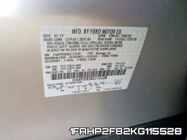 1FAHP2F82KG115528 фото 2