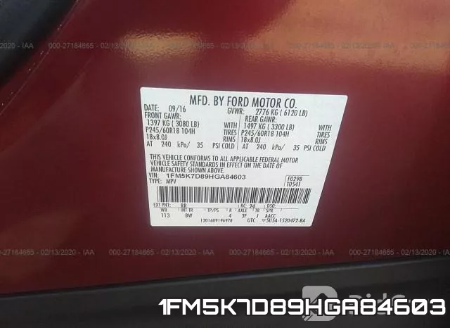 1FM5K7D89HGA84603 фото 7