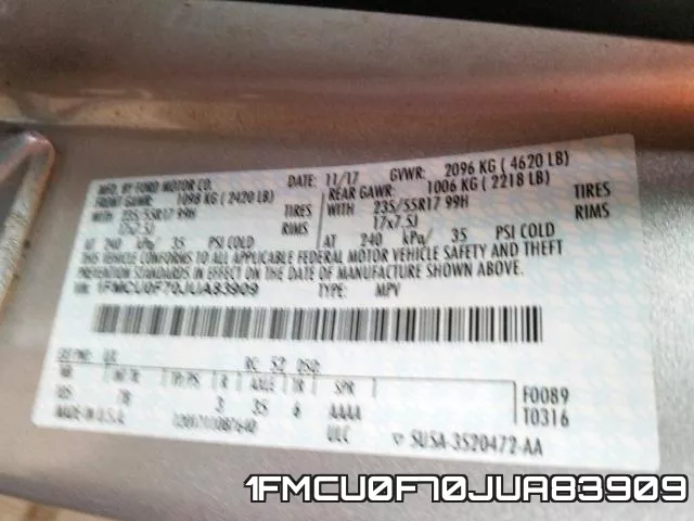 1FMCU0F70JUA83909 фото 2