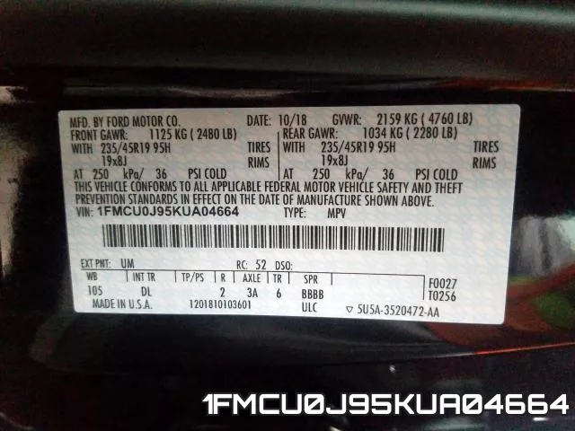 1FMCU0J95KUA04664 фото 2