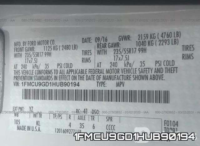 1FMCU9GD1HUB90194 фото 8