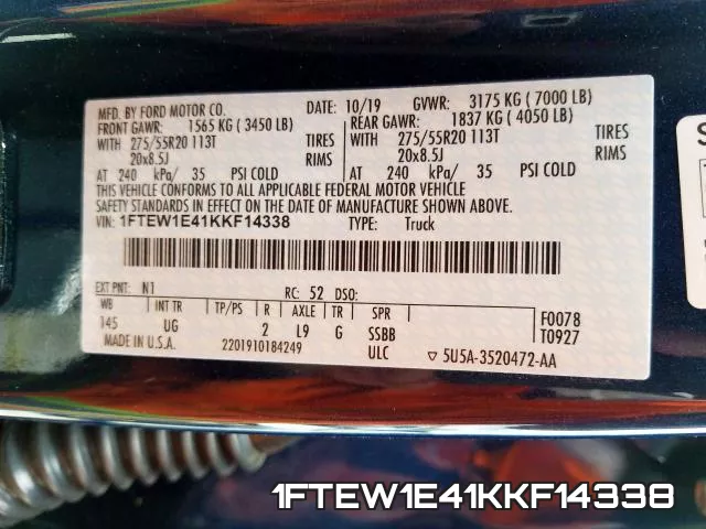 1FTEW1E41KKF14338 фото 2