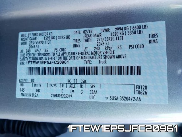1FTEW1EP5JFC20961 фото 2