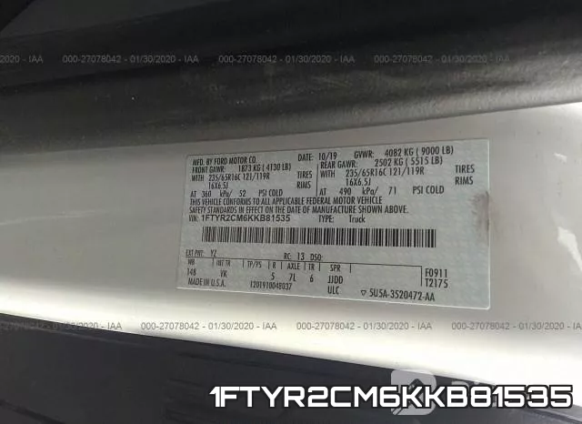 1FTYR2CM6KKB81535 фото 7