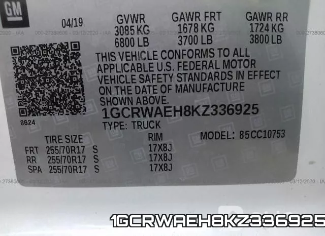 1GCRWAEH8KZ336925 фото 10