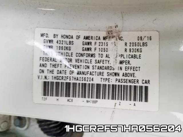 1HGCR2F57HA056204 фото 2