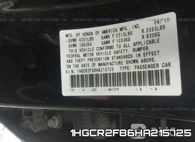 1HGCR2F86HA215725 фото 6
