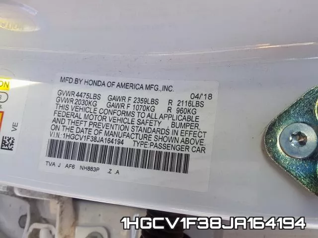 1HGCV1F38JA164194 фото 2