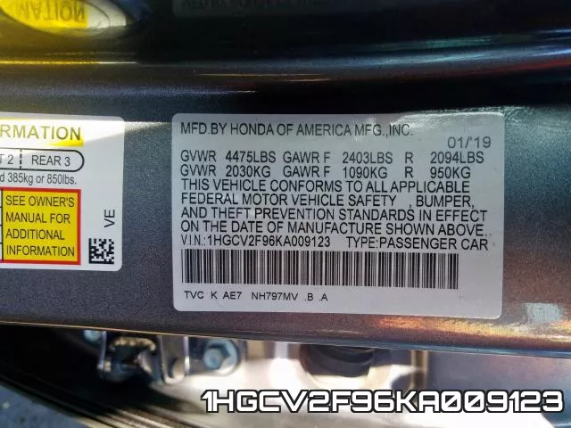 1HGCV2F96KA009123 фото 2