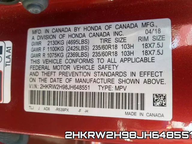 2HKRW2H98JH648551 фото 2