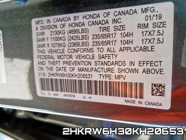 2HKRW6H30KH206531 фото 2