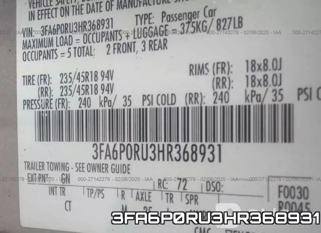 3FA6P0RU3HR368931 фото 9