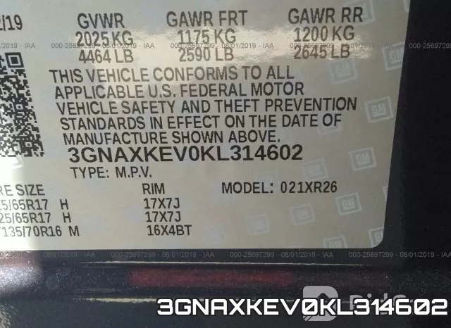 3GNAXKEV0KL314602 фото 4