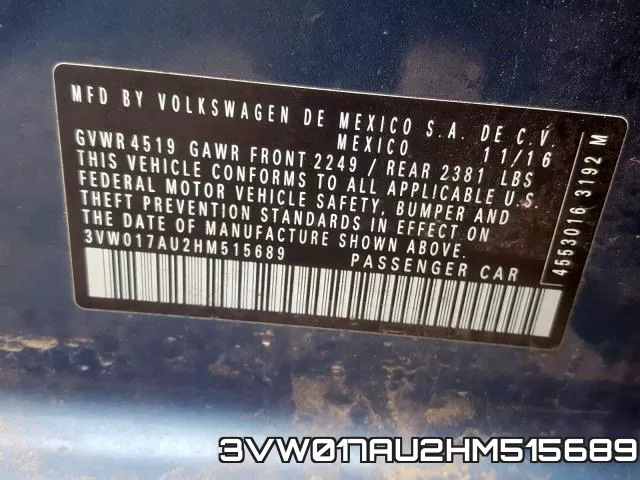3VW017AU2HM515689 фото 2