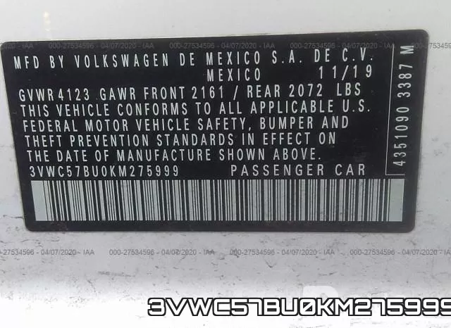 3VWC57BU0KM275999 фото 10