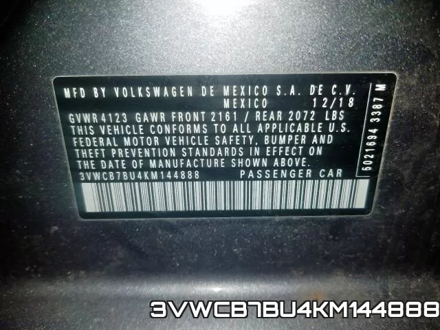 3VWCB7BU4KM144888 фото 2