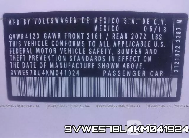 3VWE57BU4KM041924 фото 6